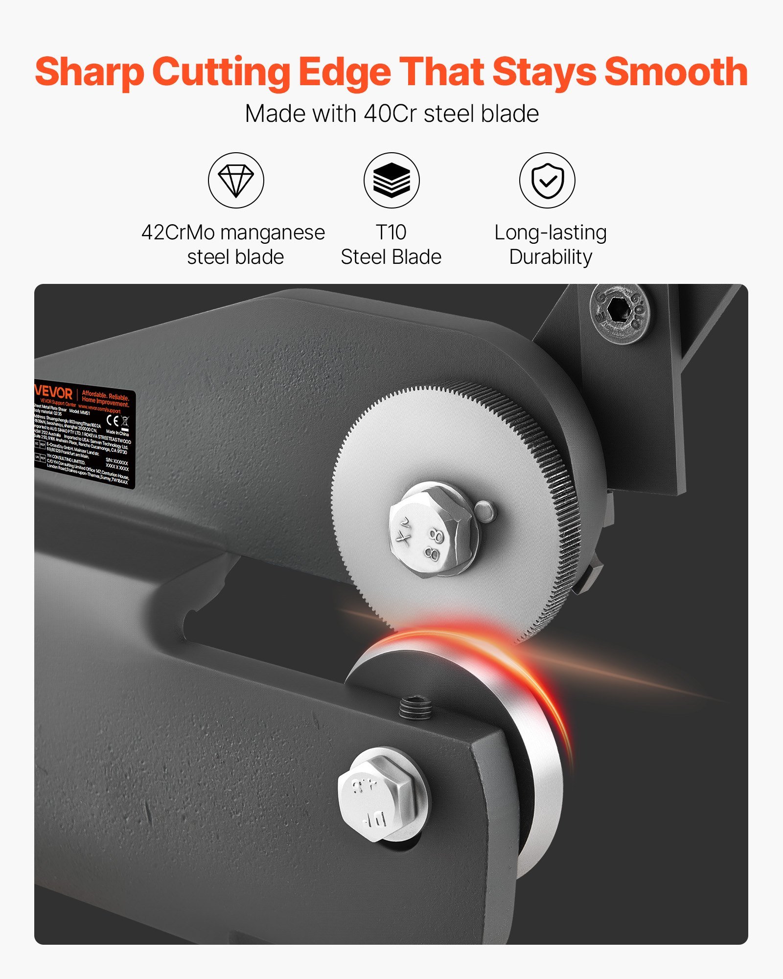 Sheet Metal Shear, Throatless Rotary Hand Shear, 16 Gauge Mild Steel Sheet Cutter With 0.06 In Capacity, With Solid Construction, Mounting Type, For Cutting Steel, Copper, Rebar, And Aluminum - Image 3