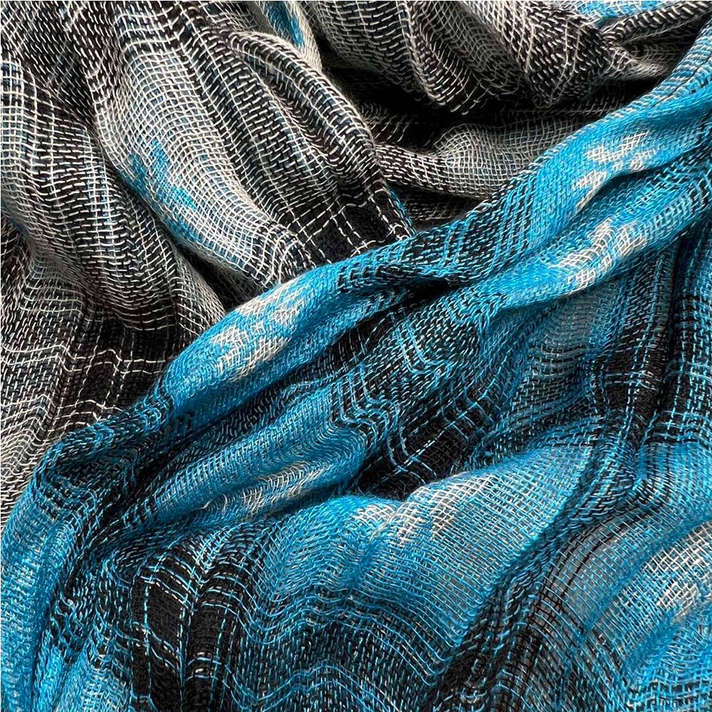 Turquoise Jacquard Crinkle Scarf - Extra Long Scarf 75inchx27inch - Image 4