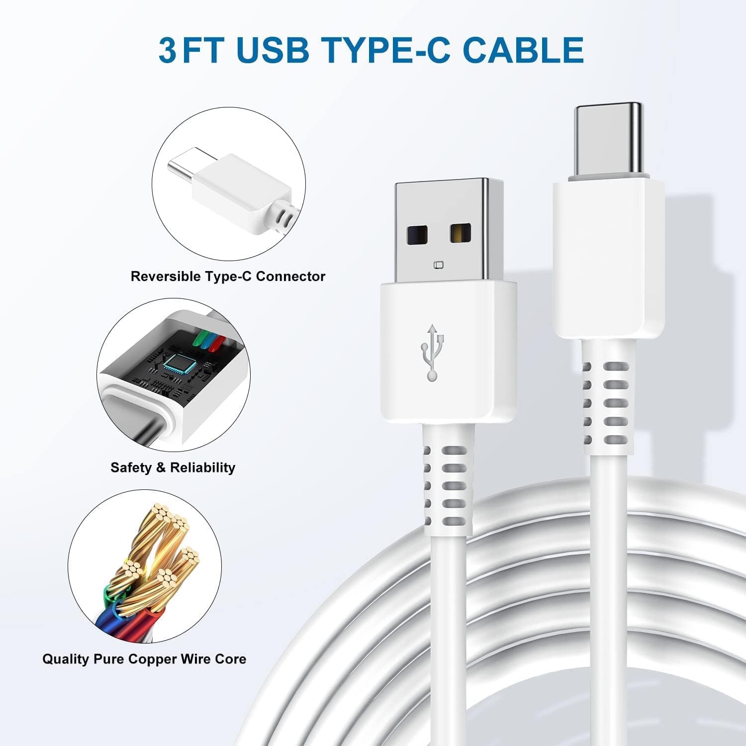 Type C Charger Fast Charging, 2 Pack USB C Android Phone Wall Charger Block And 6ft Charge Cable Cord, For Androids Galaxy S8, S9, S10 Plus Active S10e, S20,S21 Ultra Plus, Note 8 9 10 - Image 2