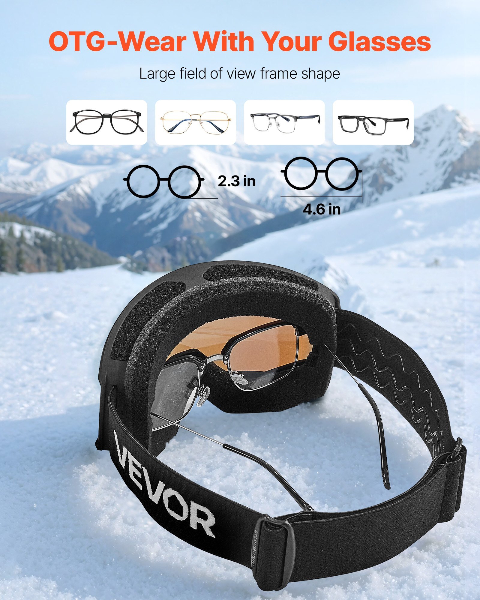 Ski Goggles, Cylindrical Lens With Ice Blue Revo Coating, OTG Anti Fog Snow Goggles For Men Women Youth, TPU Frame & Ventilation Structure, Suitable For Skiing, Skating, Snowboarding, Cycling - Image 5