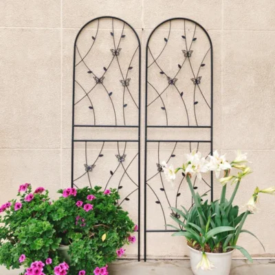2 Pack Metal Garden Trellis 71" X 19.7" Rustproof Trellis For Climbing Plants Outdoor Flower Support Butterfly Deco Black