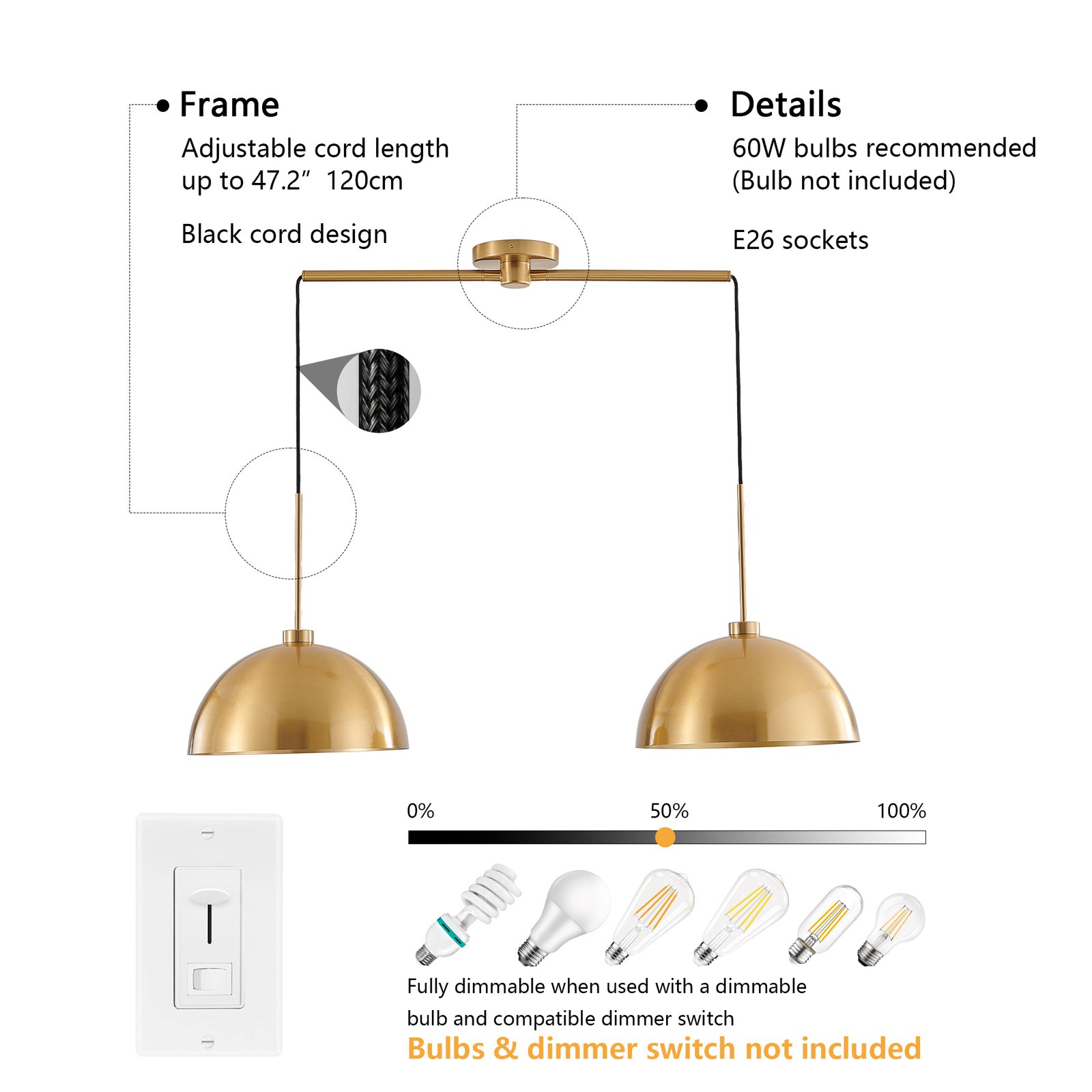 41 Industrial Modern Copper Color Double Pendant Light - Adjustable Ceiling Hanging Lamp With Bright Finish For Dining Room, Kitchen, Or Living Room -Stylish And Durable Lighting Fixture No Bulbs - Image 7