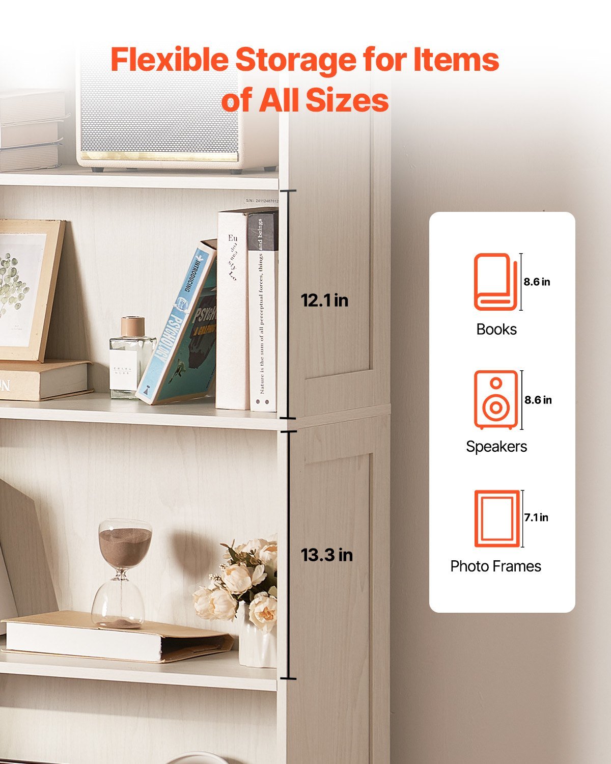 5 Tiers Wide Bookshelf, 68 In Wooden Open Bookcase With Display Storage Organizer Shelf, Freestanding Tall Display Floor Bookcase Bookshelf For Library, Bedroom, Living Room, Office, White - Image 5