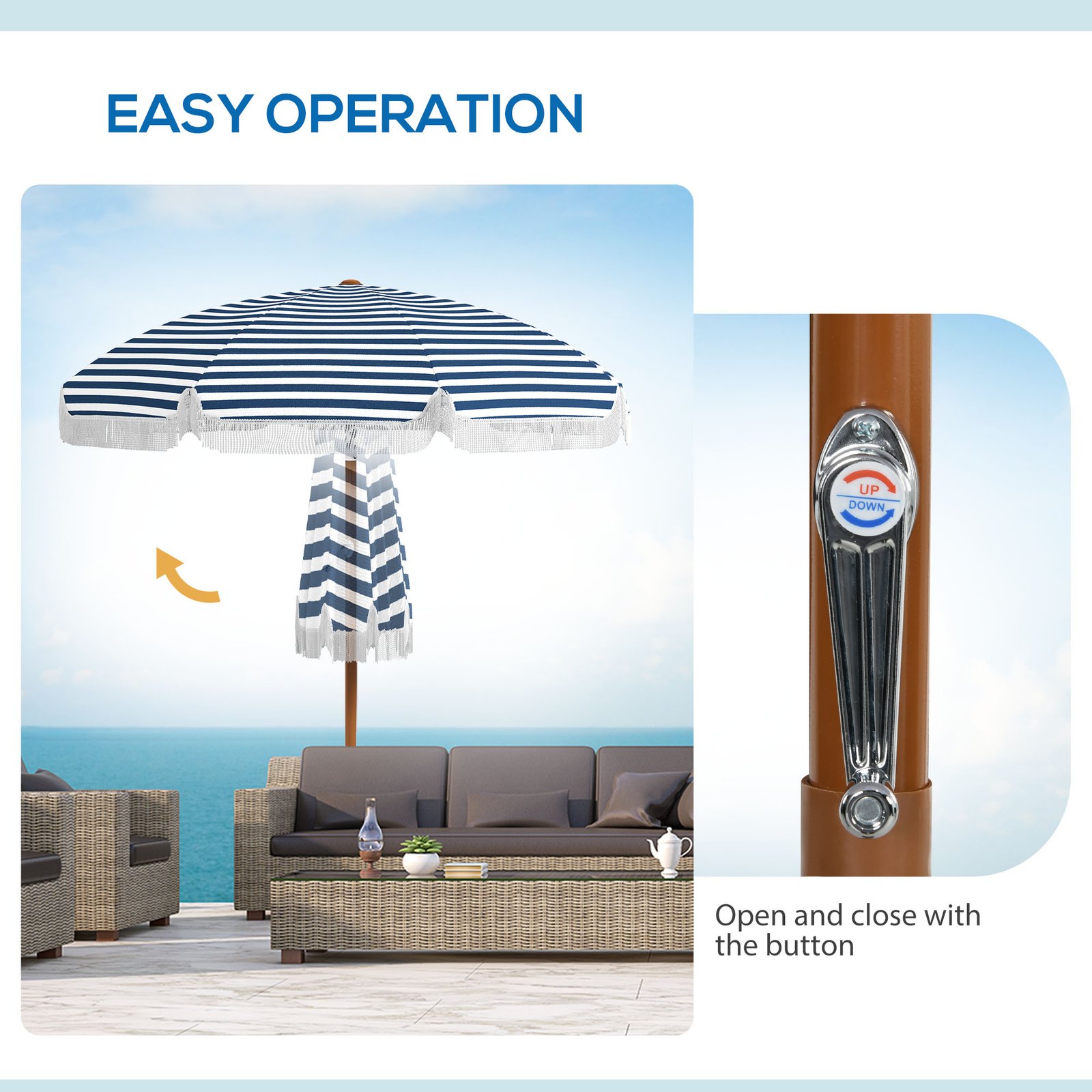 7 X 7 Ft Outdoor Umbrella With Tilt, Vent, Patio Market Table Umbrella Parasol With Fringed Ruffles And Flounce, Blue - Image 3