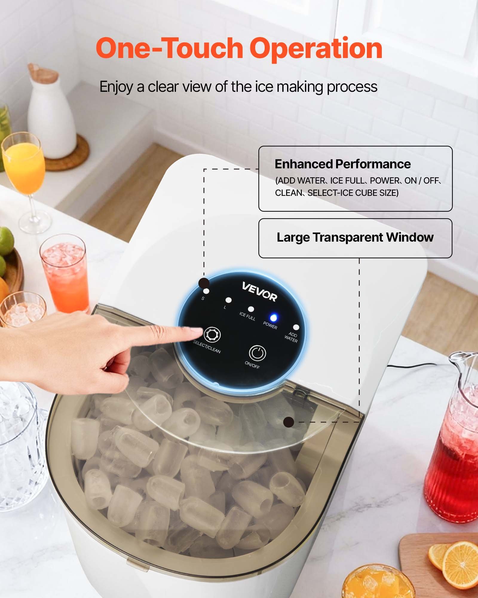 Countertop Ice Maker, 7 Cubes Ready In 6 Mins, 26 Lbs Per Day, Self-Cleaning Portable Machine With Ice Scoop, Ice-Making Machine With 2 Sizes Bullet Ices For Home, Kitchen, Office, Bar & Party - Image 2