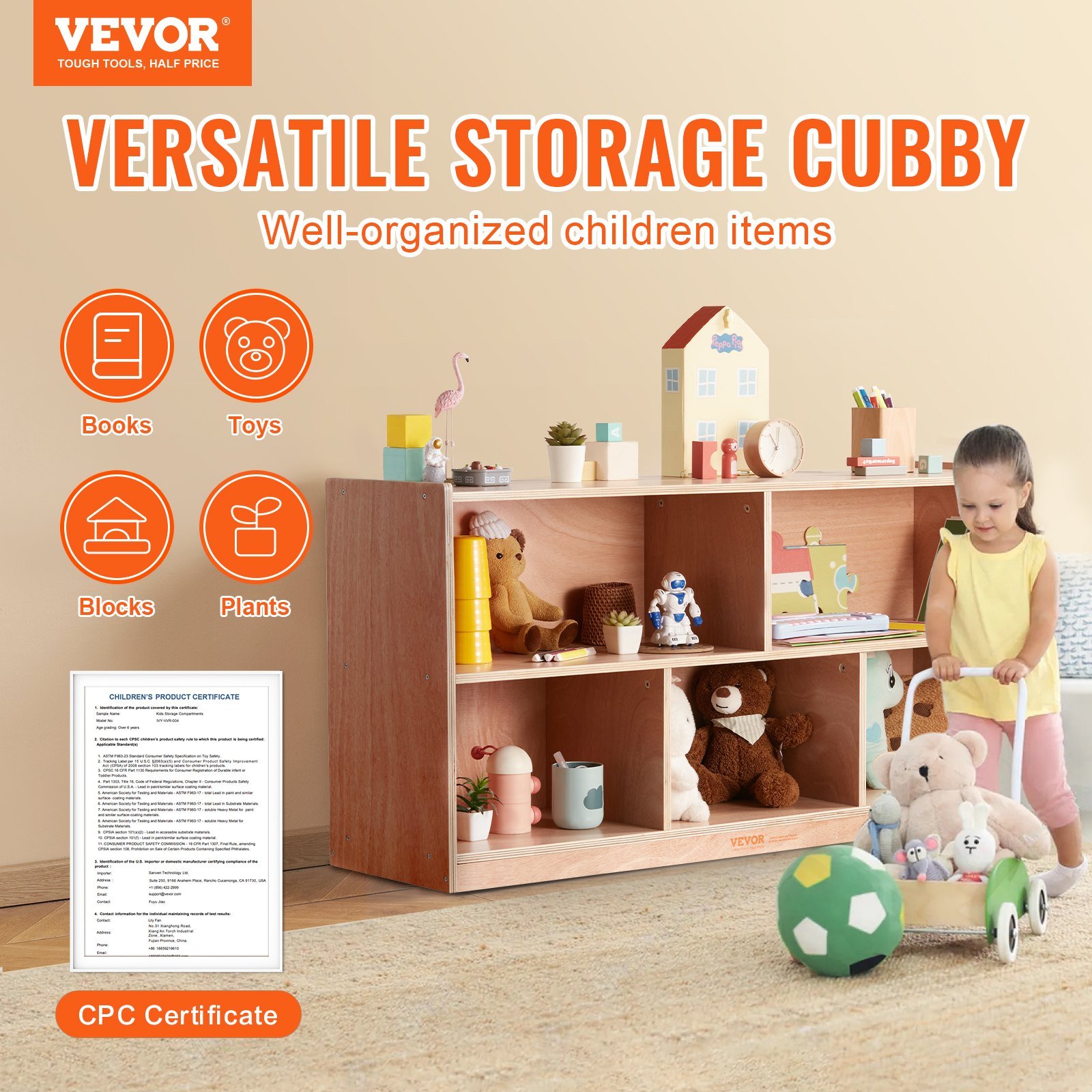 Cubby Mobile Tray Storage Cabinet, 5-Compartment Cubby Storage Shelf, Cubby Storage Cabinet 2-shelf, Classroom Cubbies, Classroom Furniture For Home, Daycare And Preschool, Natural - Image 2