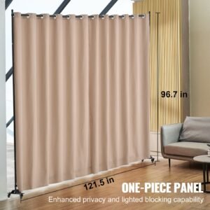 Room Divider, 96×120inch Portable Panel Room Divider With Wheels Curtain Divider Stand, Room Divider Privacy Screen For Office, Bedroom, Dining Room, Study, Brown