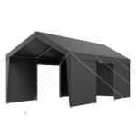 Carport, 10 X 20 FT Outdoor Car Canopy, Potable Carport With Removable Sidewalls & Door, Heavy Duty Car Shelter, UV-Resistant & Water-Resistant, All-Season Protection For Automobile Boat Grey