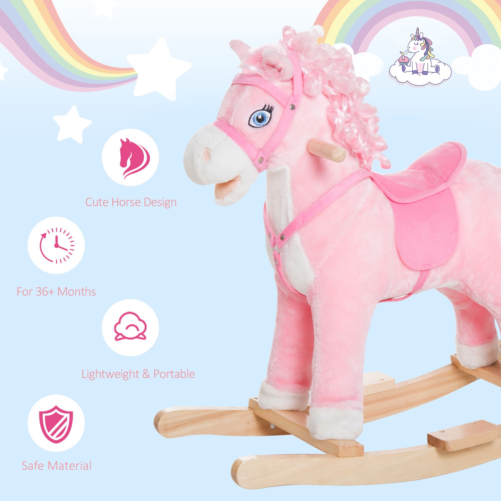 Plush Rocking Horse, Realistic Sounds, Swinging Tail, Pink, Ideal Birth Gift, Joyful Engaging, For 3 Years - Image 2