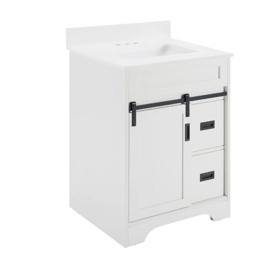 24 Bathroom Vanity With Single Sink Combo, Farmhouse Undermount Bathroom Sink Cabinet With Sliding Barn Doors And 2 Drawers, Freestanding Bathroom Vanities,White - Image 7