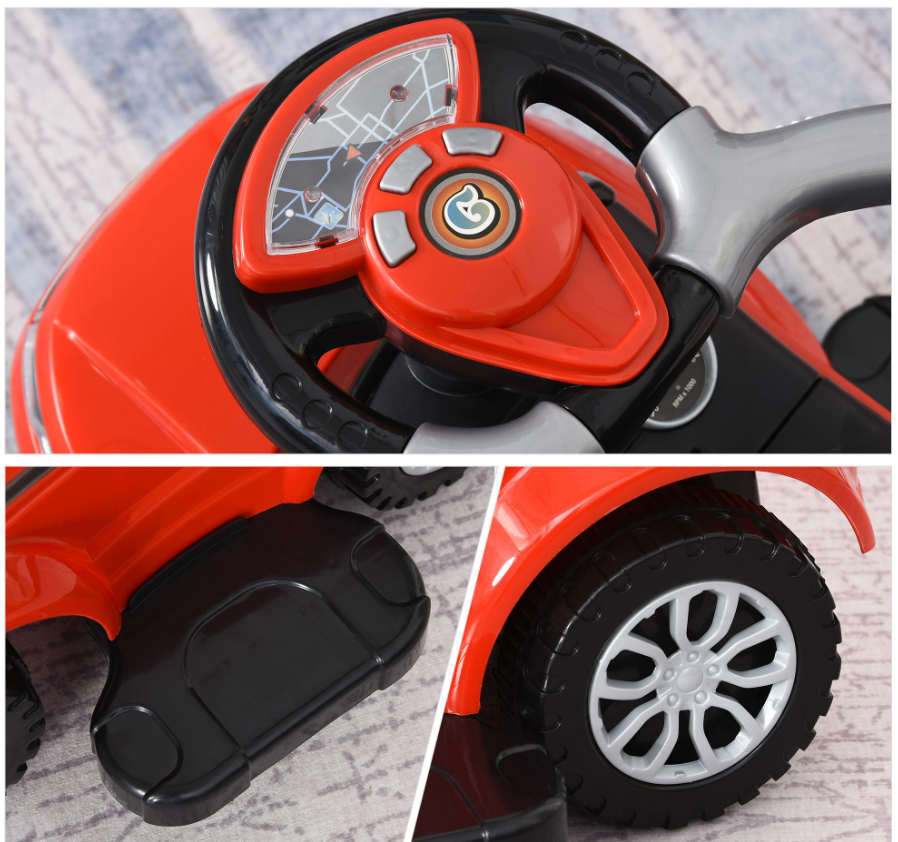 Kids 3 In 1 Push Car Ride-On Stroller Sliding Walking Toy With Horn Music Light Secure Bar For Boys Girls 1-3 Years Old Red - Image 5