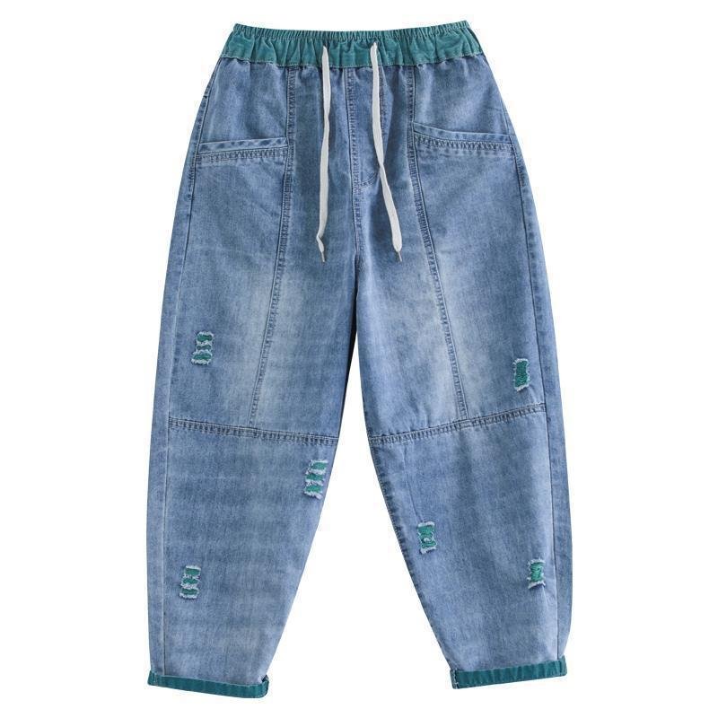 Women's Summer Fashion Ripped Ninth Jeans - Image 2