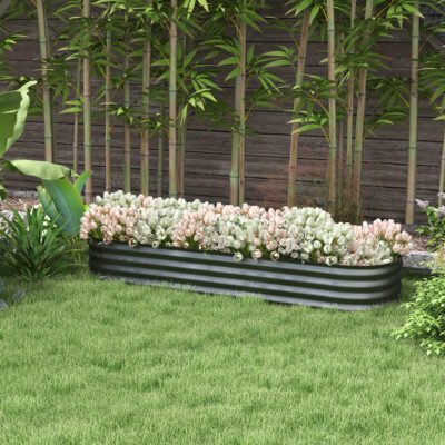 6.4' x 2' x 1' Galvanized Raised Garden Bed Kit, Metal Planter Box with Safety Edging, Dark Gray