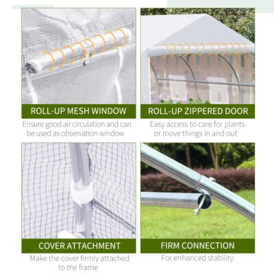 11.5' X 10' X 6.5' Outdoor Walk-in Greenhouse, Tunnel Green House With Roll-up Windows, Zippered Door, PE Cover, Heavy Duty Steel Frame, White