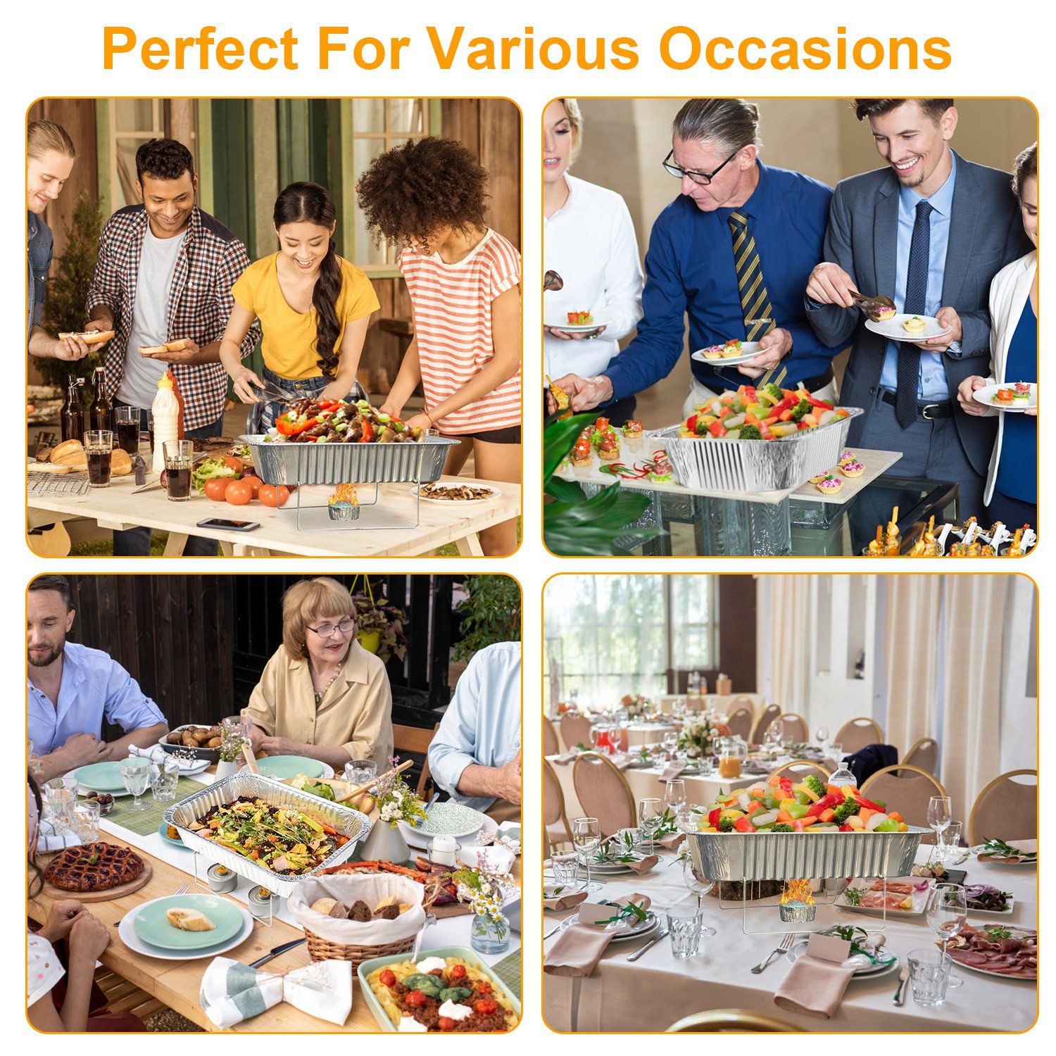 36Pcs Per Set Disposable Chafing Dish Buffet Set Food Warmers For Party Buffet Server Catering Supplies With Covers Utensils Half Size Food Pans For Parties Events BBQ Catering - Image 8