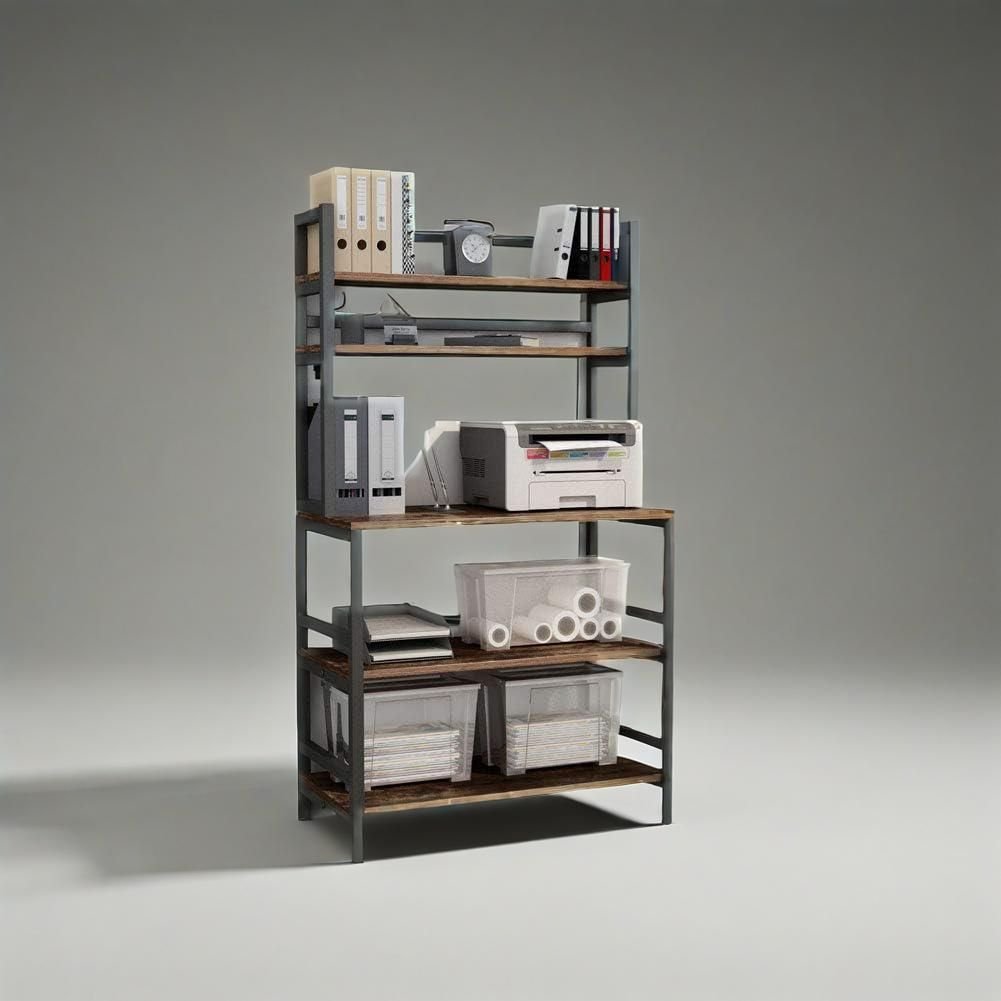 Industrial 5-Tier Kitchen Bakers Rack Free Standing Rustic Brown - Image 3