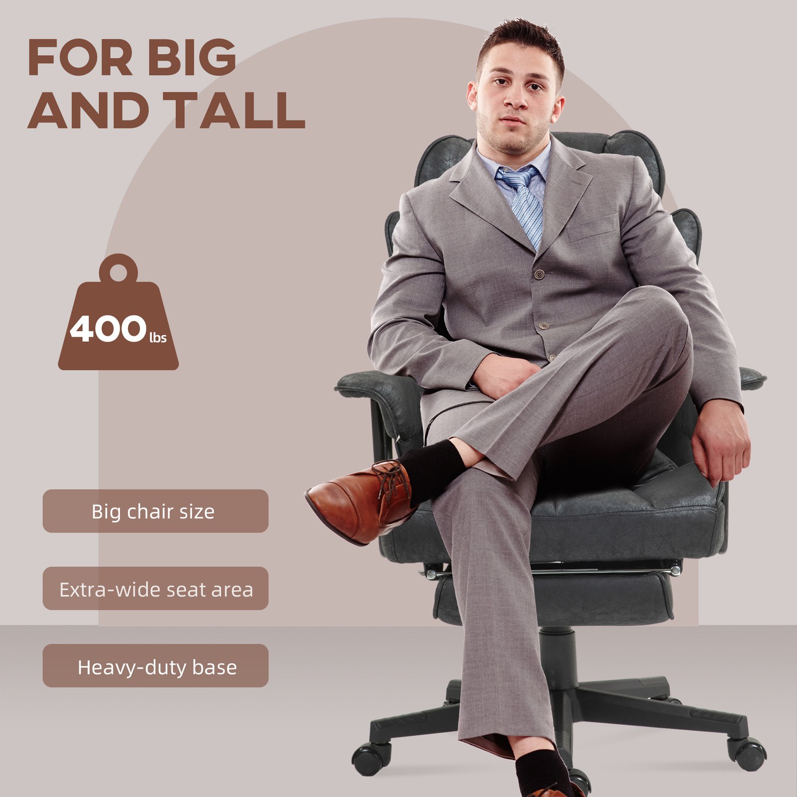 396lbs. Big And Tall Office Chair, Executive Office Chair With Footrest, Lumbar Support, And Reclining Function, Black - Image 3