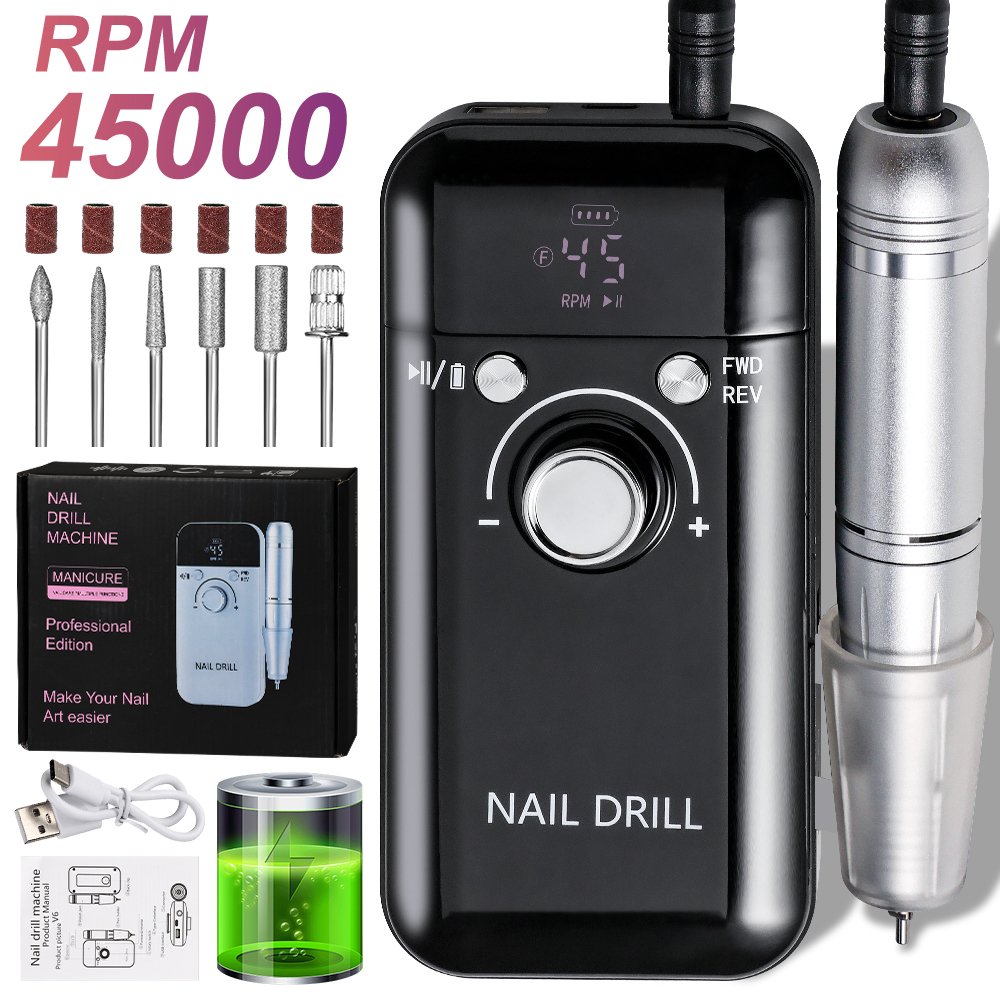 Electric Nail Drill Professional 45000RPM - Rechargeable Nail Drill Kit Portable Electric Nail File With Complete Bits For Acrylic Nails Gel Polishing Removing - Image 11