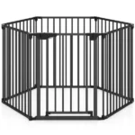 6-Panel Expandable Safety Gate (34.5"-154"), 270° Rotatable Baby/Pet Barrier For Fireplace Stairway Doorway-Black