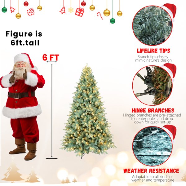 Artificial 7.5ft Blue Green Tint Christmas Tree With 2148 PE PVC Mixed Branch Tips, Memory Wire Iron Wire, Hinged Premium & Foldable Base For Indoor Holiday Decorating - Image 6