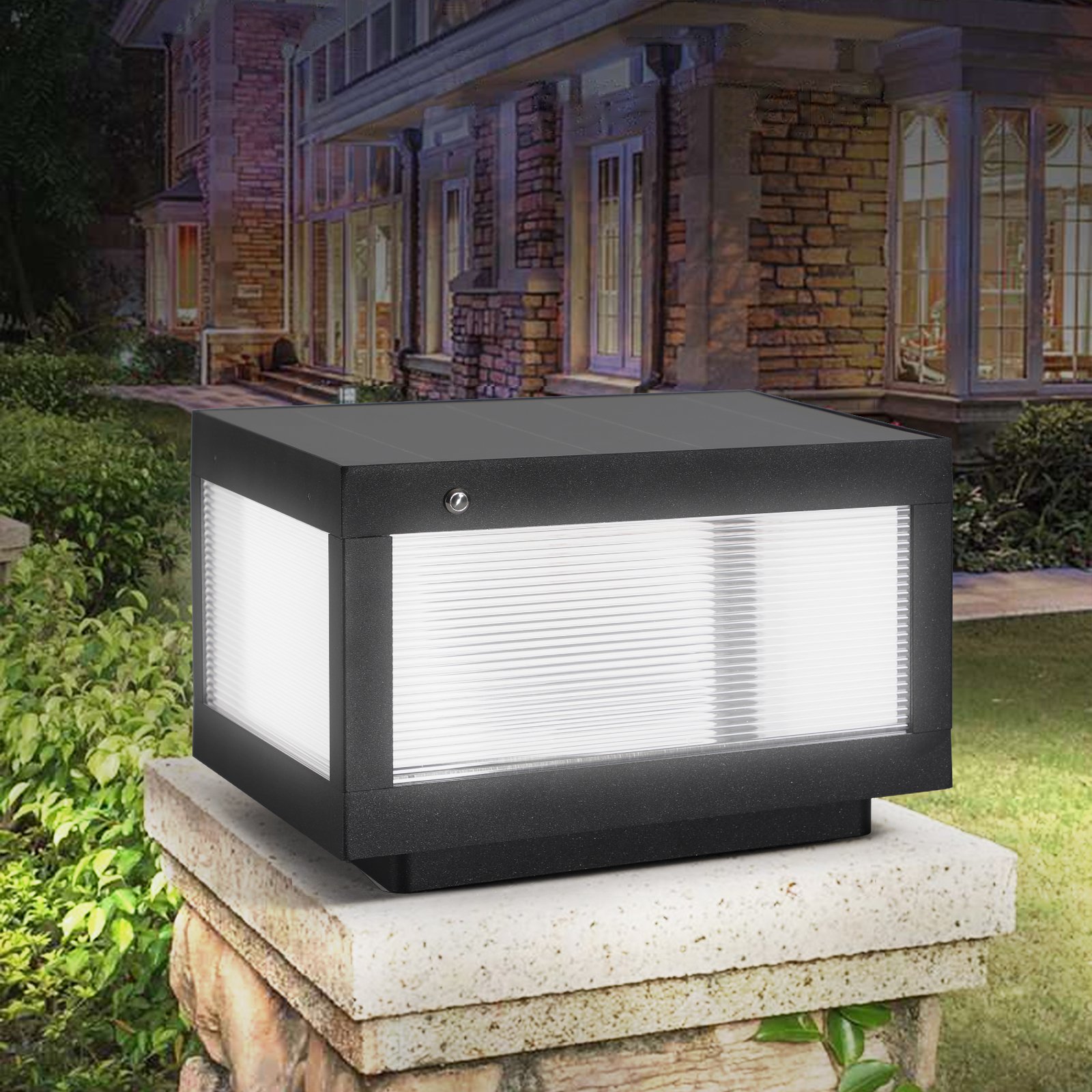 12inch Black Solar Powered LED Post Cap Light, Modern Outdoor LED Fence Light For Pathways, Decks, And Patios1-Pack