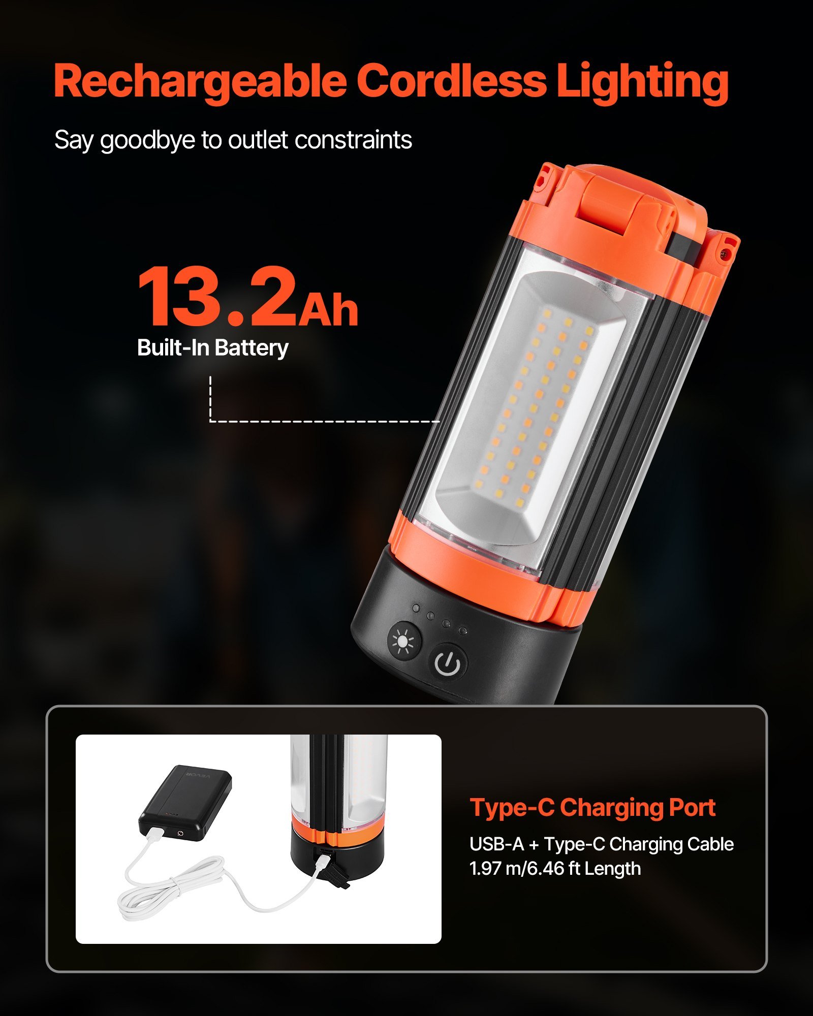 LED Work Light With Stand, 13.2Ah, Rechargeable Cordless Camping Light, With 3 Lamp Heads, Detachable Tripod Stand, 2200 Lumens 3000K-6500K Dimmable, Portable Construction Lighting For Job Site - Image 5
