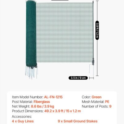 Temporary Fence With Posts, 3.9 X 49.2 FT Plastic Mesh Fencing, Garden Safety Fences Netting With Double-Spike Stakes & Guy Ropes, Temporary Fence For Dogs, Chickens, Plants, Outdoor Yards