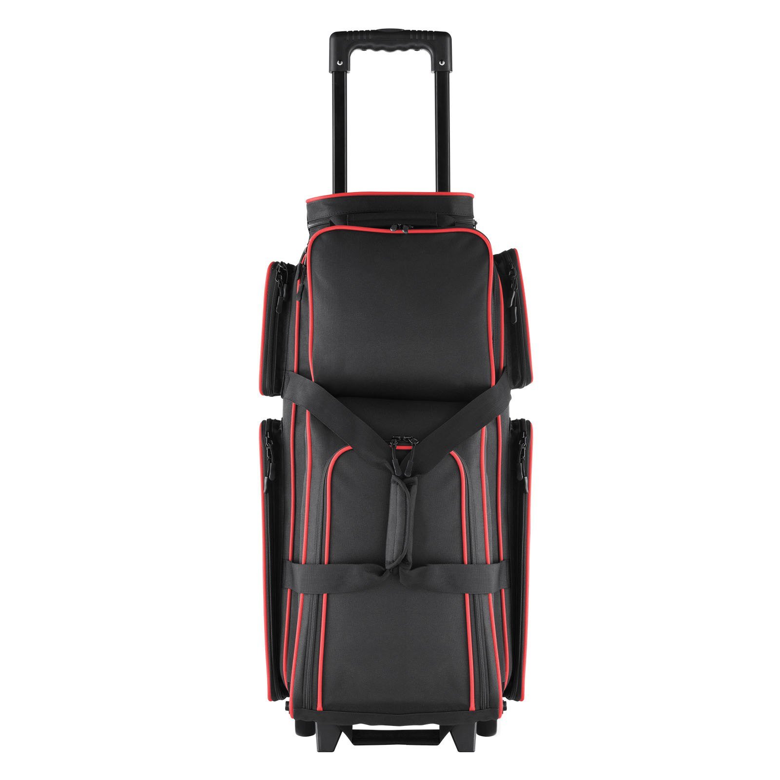 Bowling Ball Bag, 3 Ball Double Roller Bowling Bag With Wheels, Featuring A Separate Compartment For Shoes (Up To US Size 16) & Oversized Accessory Pocket, Retractable Handle Extends To 41.34 In