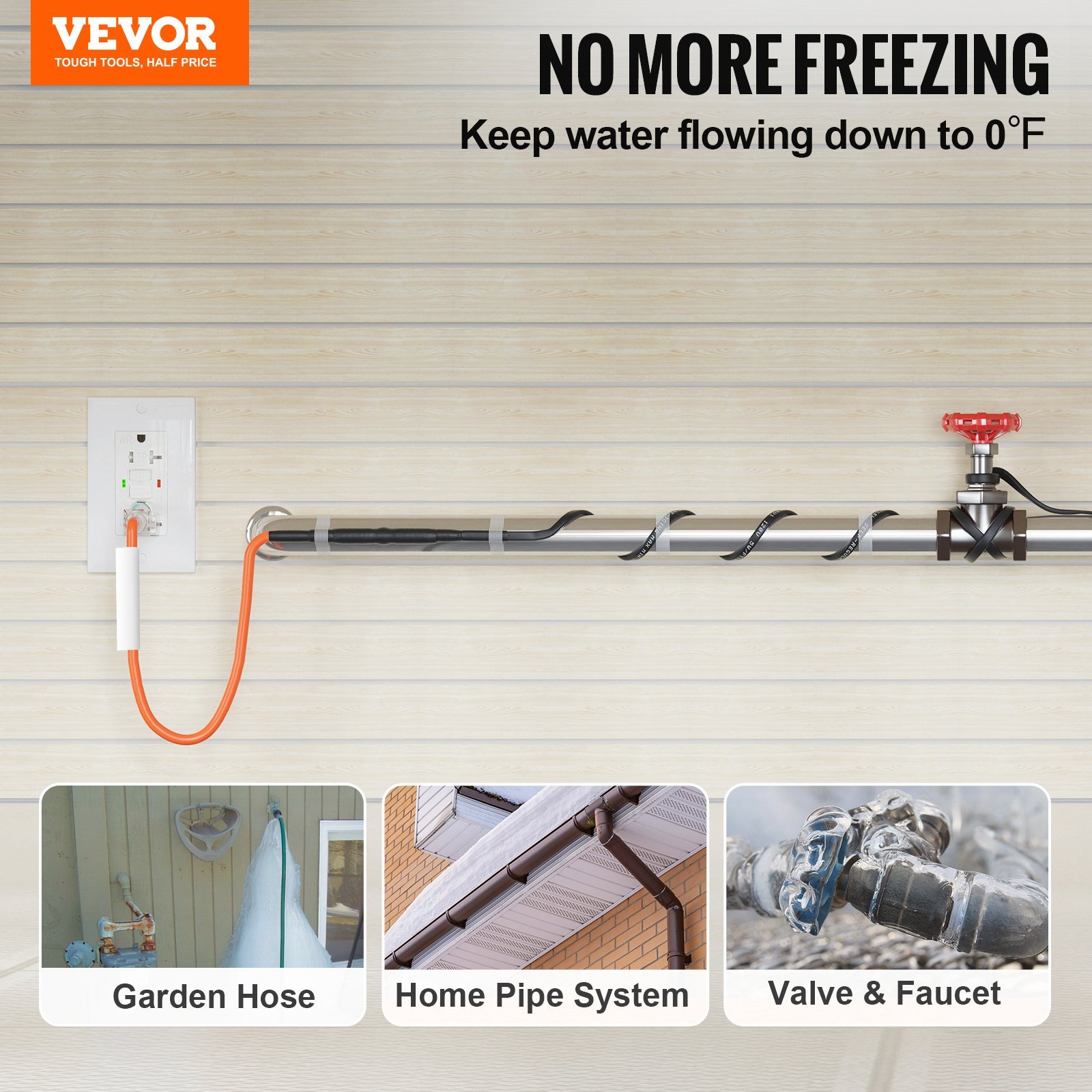 Self-Regulating Pipe Heating Cable, 12FT 5W/FT Heat Tape For Pipes Freeze Protection, Water Pipe Heat Cable With Built-in Thermostat Protects PVC Hose, Metal And Plastic Pipe From Freezing - Image 2
