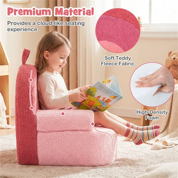 Pink Kids Sofa, Soft Teddy Fleece Foam Couch With Carry Handle & Removable Machine-Washable Cover - Image 4