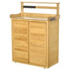 Wooden Potting Bench 3-Tier Storage Cabinet Work Station Table Lockable Organizer With Magnetic Latch Hooks Foot Pads 34.25L Yellow