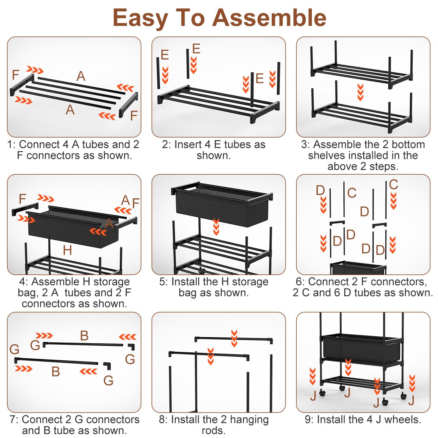 1Pc Double Rods Garment Rack With Storage Bag Portable Clothing Rack With Shelves Lockable Wheels Small Portable Closet Storage Bag Height Adjustable - Image 6