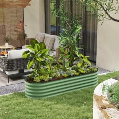 6.4' X 2' X 1.4' Galvanized Raised Garden Bed Kit, Metal Planter Box With Safety Edging, Green