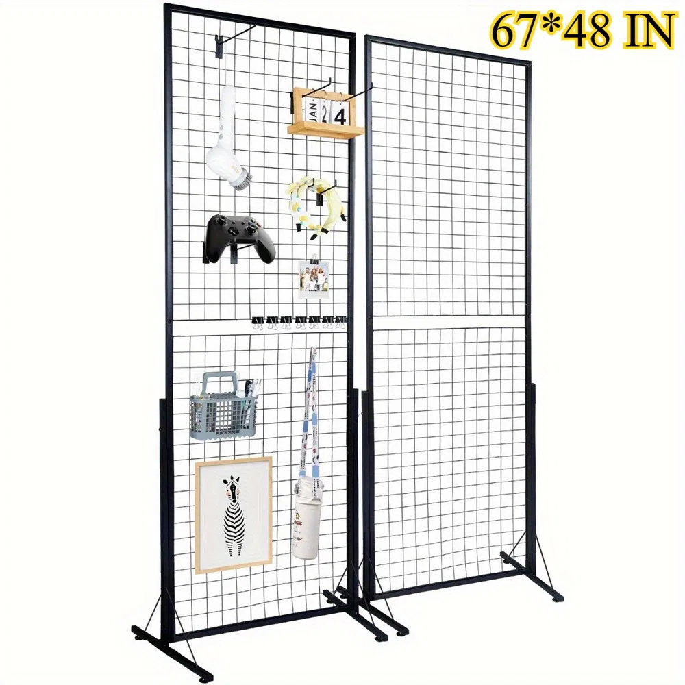 Professional Gridwall Display System 2-Pack 24' X 67' Double-Sided Retail Grid Wall Panels With Sturdy T-Base & 20 Display Hooks And Clips For Boutique, Craft Fair & Trade Show - Image 6