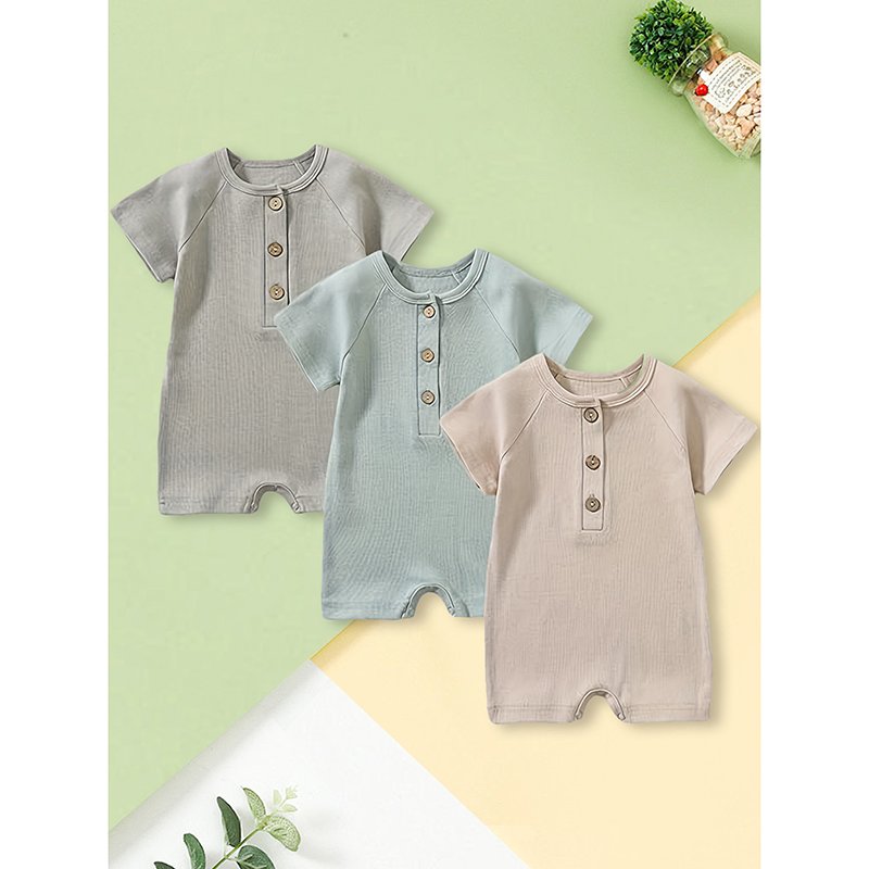 3-Pack Baby Boys One-Piece Romper Set, Long Sleeve Ribbed Button Jumpsuit - Image 5