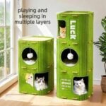 Multi Level Felt Cat Tree House, Vertical Cat Scratcher Tower With Multiple Hideaway Nests, Interactive Hanging Ball Toy, Space Saving Cat Condo For Indoor Cats, 2 Sizes Available