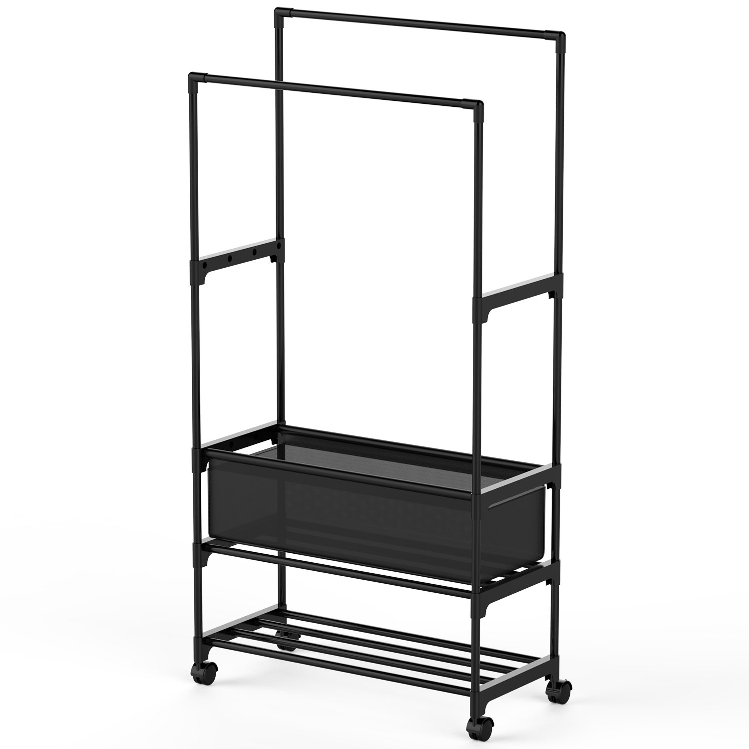 1Pc Double Rods Garment Rack With Storage Bag Portable Clothing Rack With Shelves Lockable Wheels Small Portable Closet Storage Bag Height Adjustable - Image 9