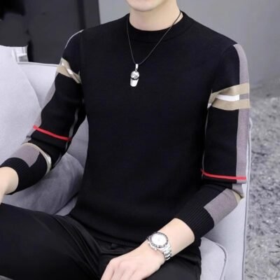 Slim-fit Contrast Colors Round Neck Base Knitwear Men's Sweater