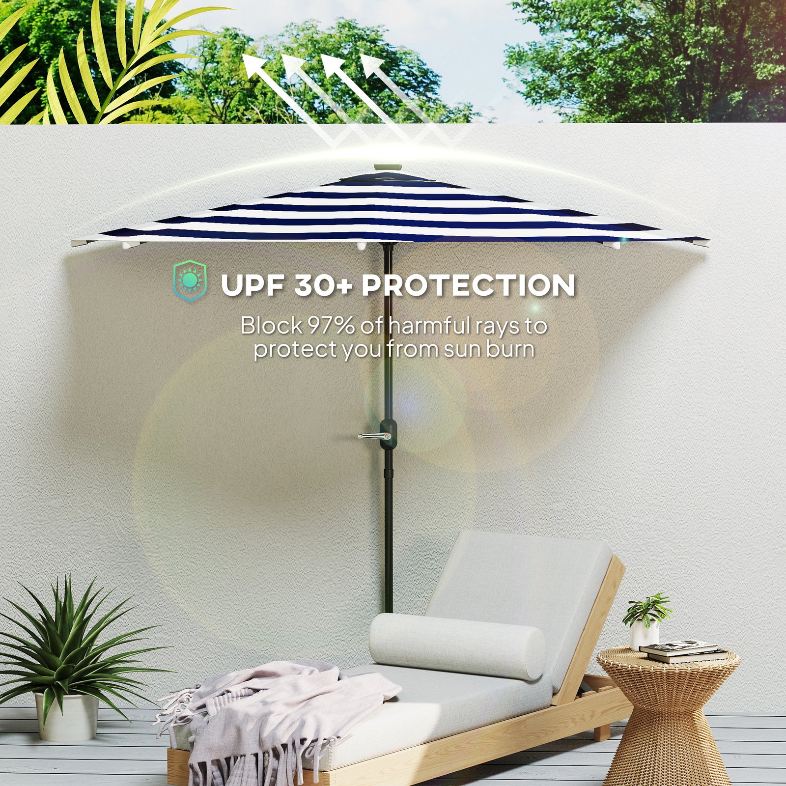 Half Umbrella Outdoor Patio Umbrella, UPF 30+ Small Balcony Umbrella, Vented Half Patio Umbrella With Crank 8 Ribs, Porch Umbrella For Garden Deck Poolside, Navy Blue - Image 4