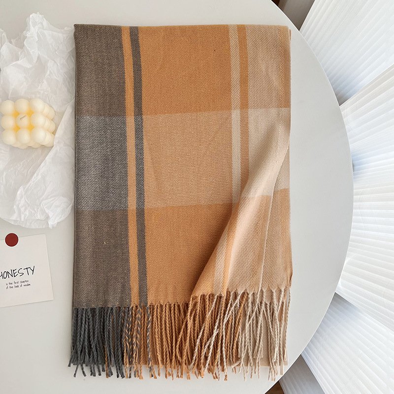 Women's All-match Cashmere Plaid Tassel Thickened Warm Shawl Scarf - Image 9