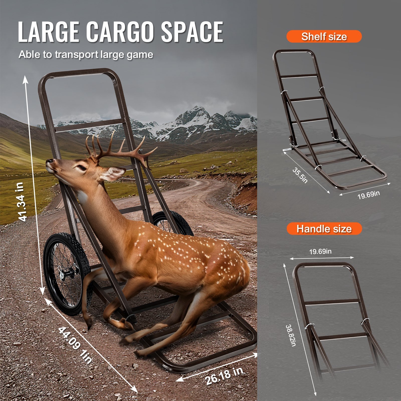 Deer Cart, 300 LBS Capacity Folding Game Cart, Deer Cart Game Hauler With Big Rubber Wheels & Ergonomic Handle, Heavy-Duty Game Cart Accessories, Utility Gear Dolly For Hunting Fishing Hiking - Image 4