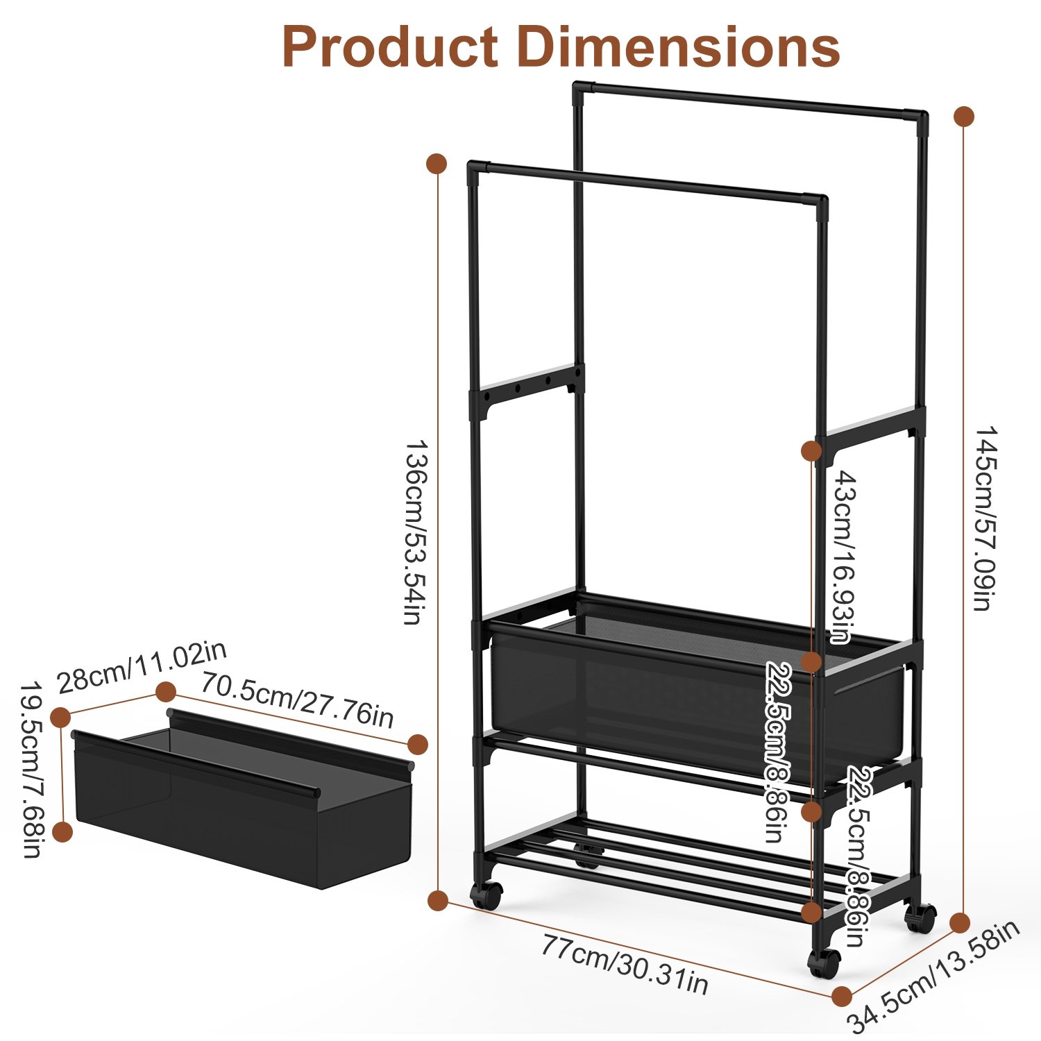 1Pc Double Rods Garment Rack With Storage Bag Portable Clothing Rack With Shelves Lockable Wheels Small Portable Closet Storage Bag Height Adjustable - Image 2