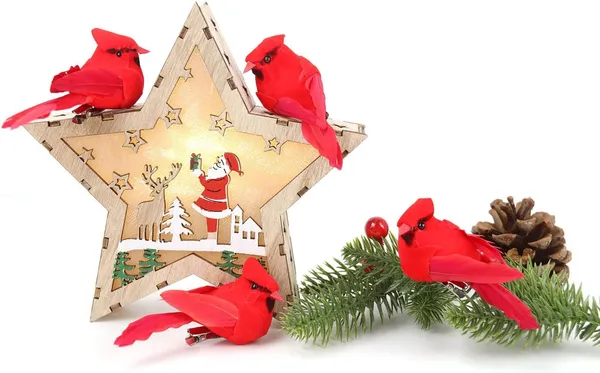 12 Pcs Cardinal Birds For Crafts, Mini Cardinal Clip On Christmas Tree Ornaments Artificial Red Birds Decorations For Wreaths Centerpieces DIY Crafts, Red Velvet & Feathers - Image 5