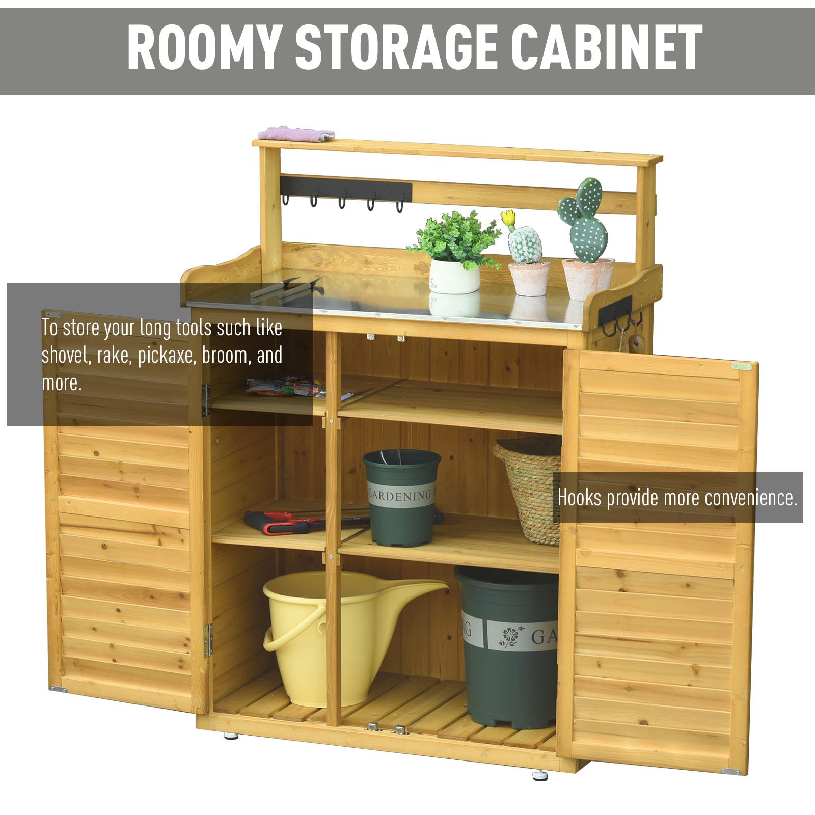 Backyard Garden Tool Storage Shed, Outdoor Storage & Potting Bench With 2 Magnetic Close Doors & Large Interior Storage Space - Image 4