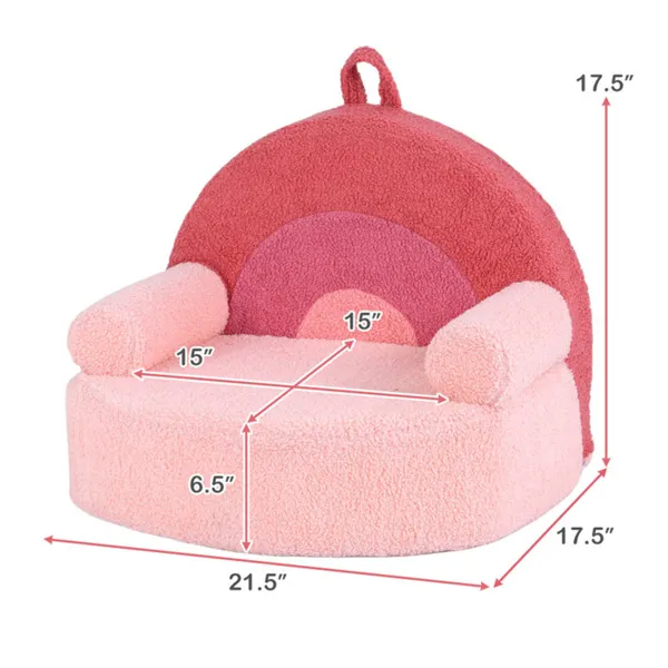 Pink Kids Sofa, Soft Teddy Fleece Foam Couch With Carry Handle & Removable Machine-Washable Cover - Image 5