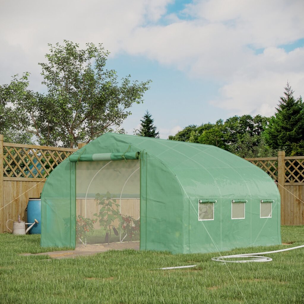 11.5' X 10' X 6.5' Walk-in Tunnel Greenhouse, Green House With Zippered Mesh Door, 7 Mesh Windows & Roll-up Sidewalls, Upgraded Gardening Plant Hot House With Galvanized Steel Hoops, Green —