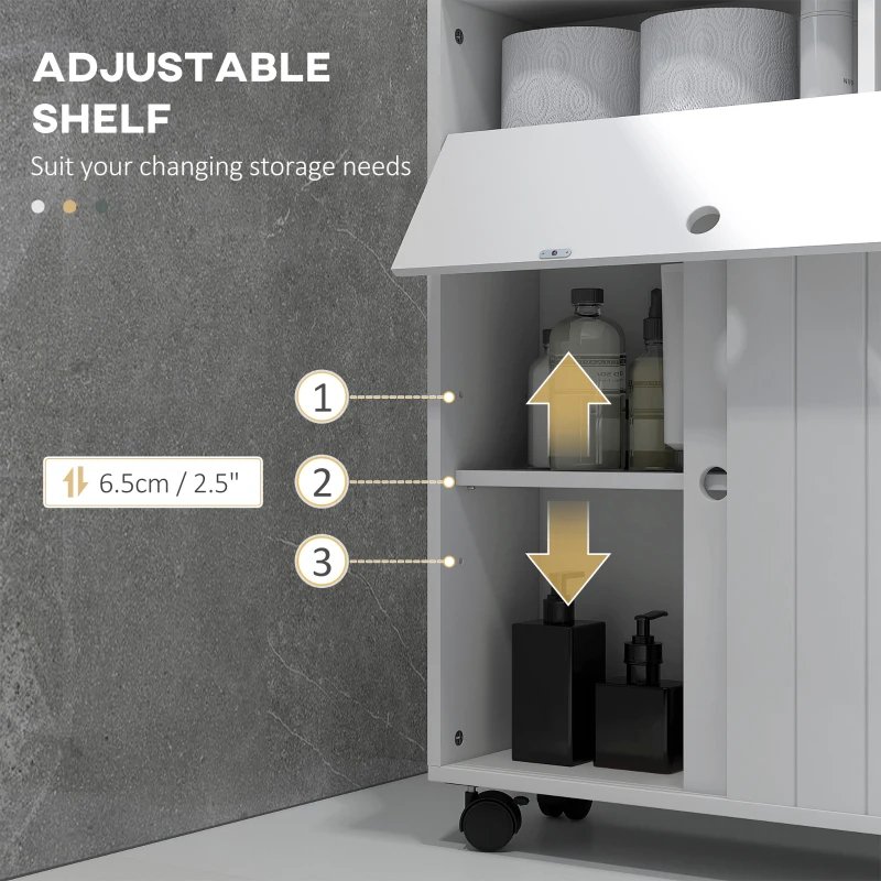 Kleankin Toilet Paper Cabinet, Slim Bathroom Cabinet With 4 Rolling Wheels, Small Bathroom Storage Cabinet With Paper Holes, Sliding Doors And Adjustable Shelf For Small Space, White - Image 11