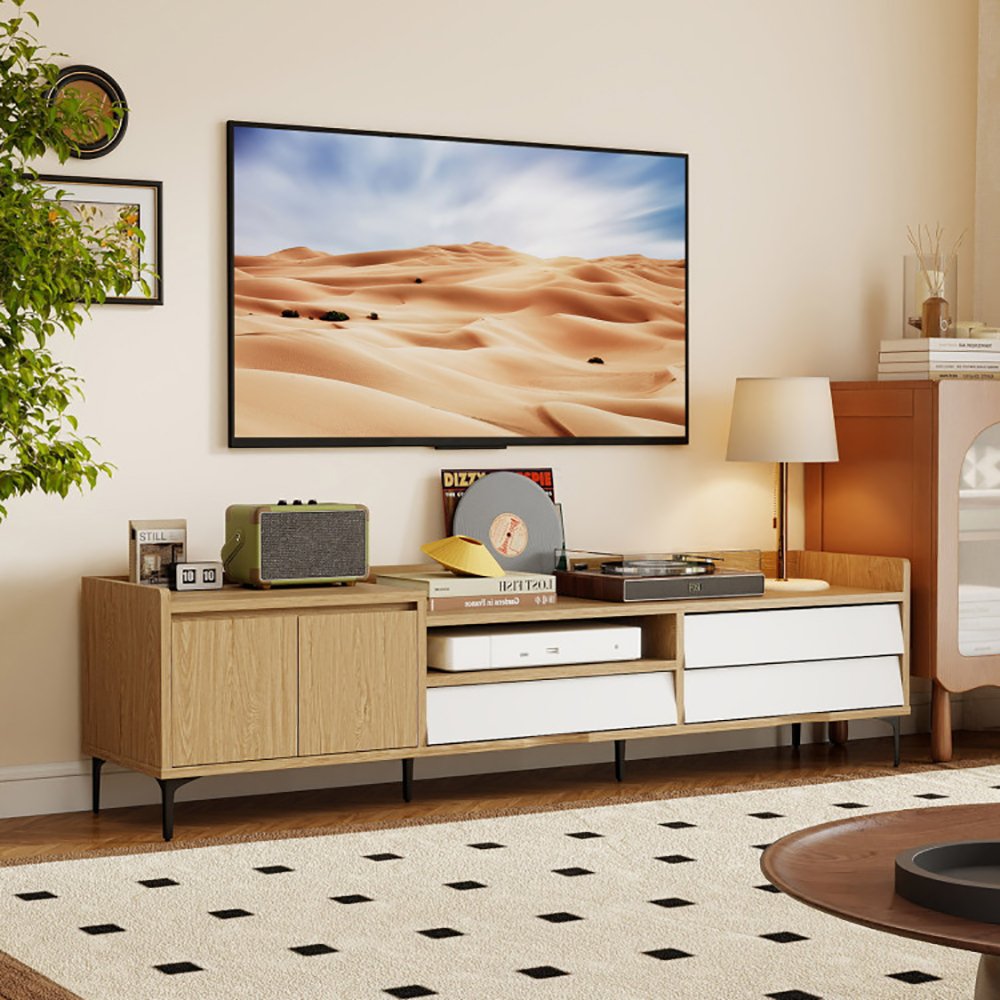 TV Stand For TVs Up To 80 Inch Mid Century Modern Entertainment Center With Storage Cabinet - Image 2