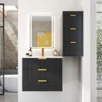 24inch Wall Mounted Floating Cabinet With Side Cabinet Combo, Rectangular Vanity, Small Bathroom Sink With Single Faucet Hole And Overflow, Modern Bathroom Cabinet With Ceramic Basin Sink