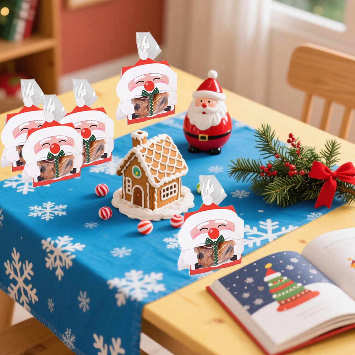3D Christmas Goody Gift Boxes With Transparent Bags For Holiday Xmas Goodie Paper Boxes, School Classroom Party Favor Supply, Santa Claus Design Candy Treat Cardboard Cookie Box For Xmas G - Image 9